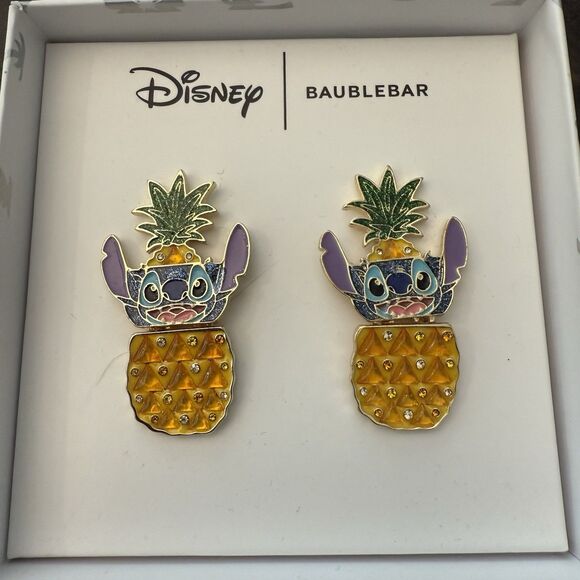 Baublebar X Disney Lilo & Stitch Pineapple Drink Dangle Earrings Rhinestone New - Picture 1 of 3